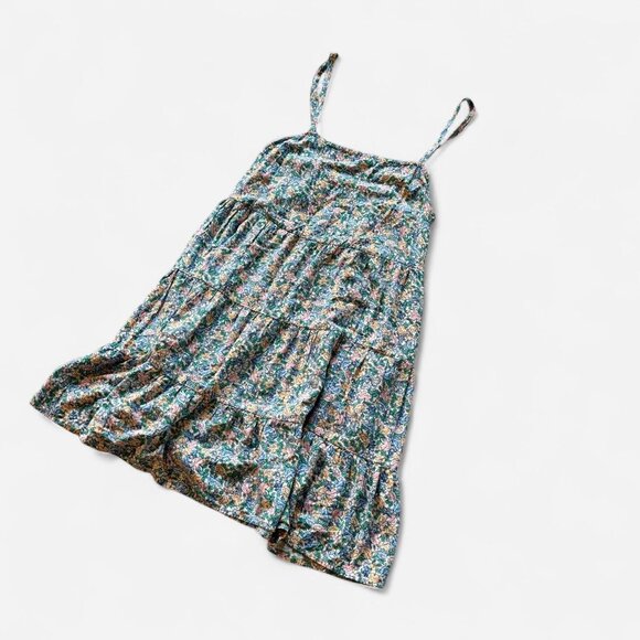 Old Navy Floral Tiered Dress L Flowing Midi Short Floral Print Summer Boho - Picture 7 of 8